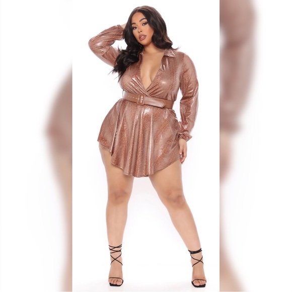 Fashion Nova Tinsley Faux Snakeskin Romper sz 1X in Camel NWT - Picture 3 of 8